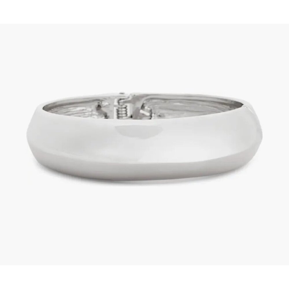 Sculptural Hinge silver tone plate Bangle Bracelet